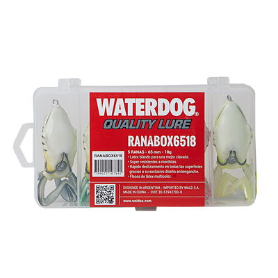 WATERDOG - Señuelos, Caja con 5 ranas con patas, 18grs 6,5cm - RANABOX6518