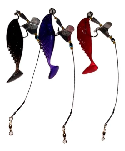 Señuelo silicona Pescado con helice y lider para tararira doradillo