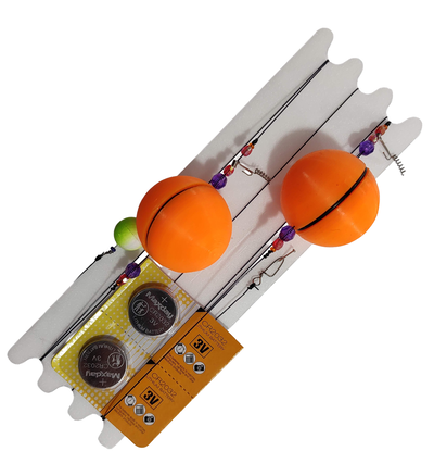 Linea pejerrey luminosa ping pong 35mm, 2 boyas con pilas