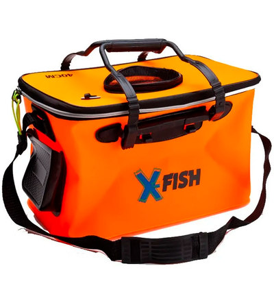 Xfish - Balde porta carnada de silicona plegable Naranja 40 x 24cm