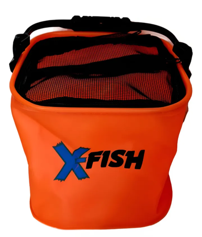 Xfish - Balde porta carnada de silicona plegable Naranja 24 x 24cm
