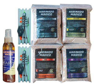 Combo 4 harinados Magico + 2 coreanas + Spray con feromonas para carpa o boga