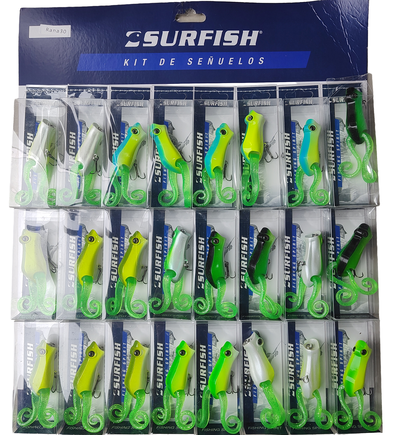 Surfish - Set señuelos x 30 unidades RANA30, ranas dura con patas de slicona