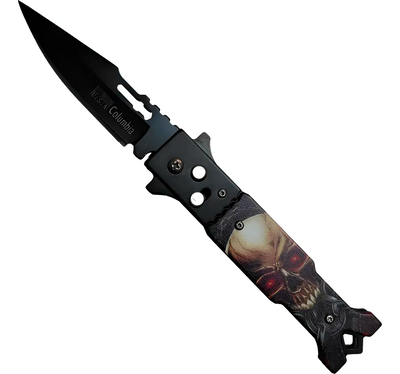 Navaja automatica a resorte 20cm largo, diseño Calavera