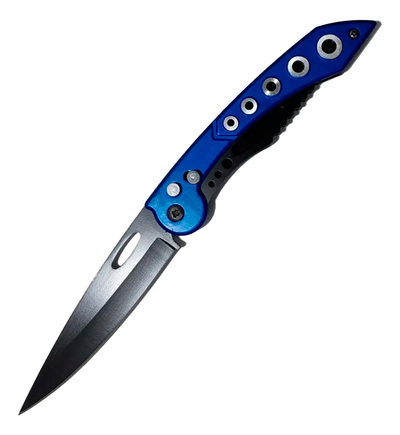 Navaja automatica a resorte 20cm largo, cacha colores con agujeros Azul