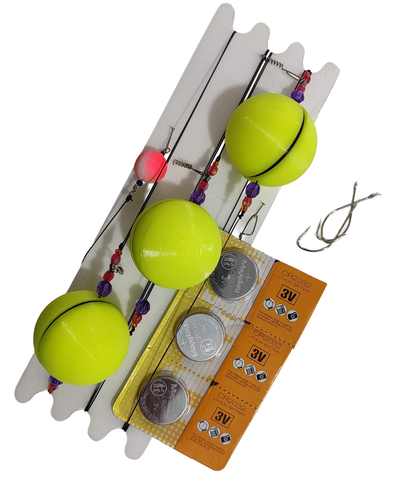 Linea pejerrey luminosa ping pong 35mm, 3 boyas con pilas