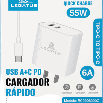 CARGADOR 220 TIPO C 55W 6A USB/C LEGATUS RC9006000C