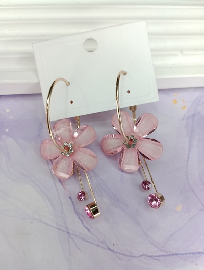 Aros colgantes de flor ROSA