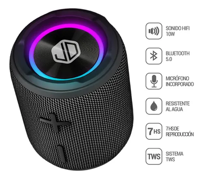 Parlante Bluetooth JD E100 Portátil 10W RMS Inalámntes Correa