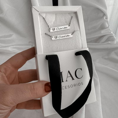 Set de pulsera + collar barra con corazón grabado