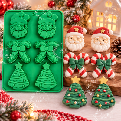 MOLDE NAVIDEÑO CARA PAPÁ NOEL, BASTONES Y PINO