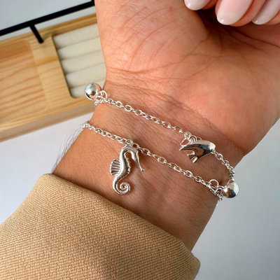 PULSERA ACERO BLANCO CABALLITO DE MAR PEZ DELFIN