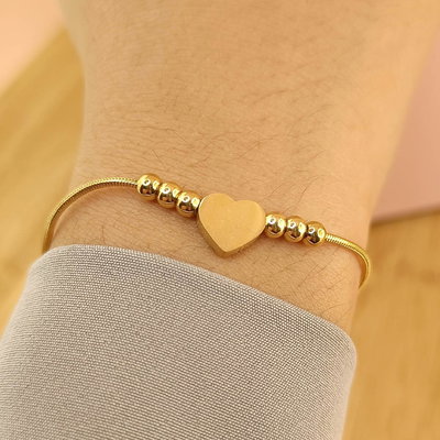 PULSERA ACERO DORADO COLA DE RATON DIJE CORAZON