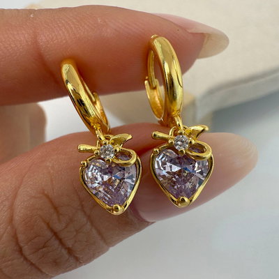 ARGOLLAS DORADO CORAZON ROSA CLARO