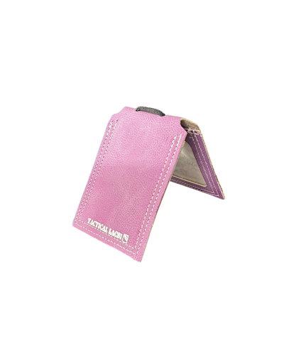 Porta credencial doble lila de cuero