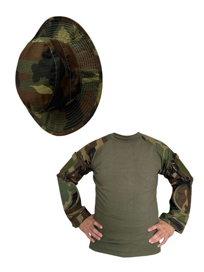 Remera de combate cuello redondo woodland ripstop importado + bonnie regalo