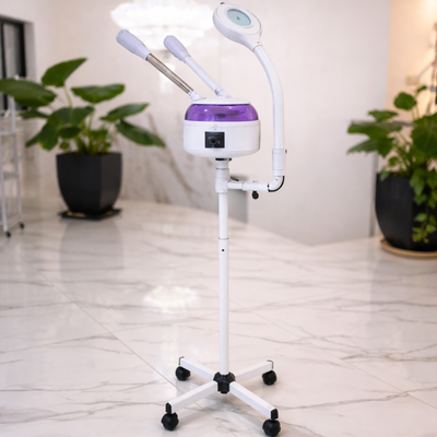 Vaporizador Facial de Pie con Ozono y Lupa LED – Uso Profesional
