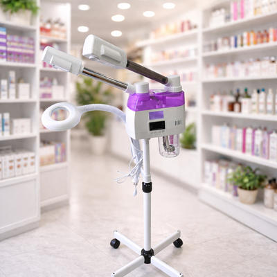 Vaporizador Facial de Pie con Ozono y Lupa LED – Uso Profesional
