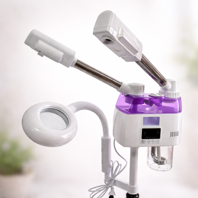 Vaporizador Facial de Pie con Ozono y Lupa LED – Uso Profesional