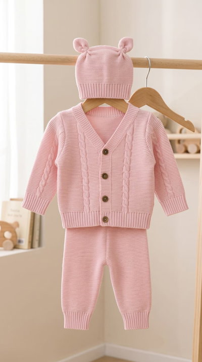 Conjunto Rosa Bebe "Tejido"
