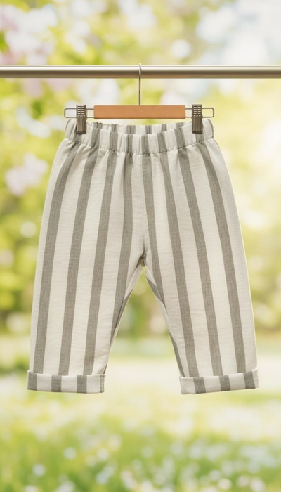 Pantalón Lino Rayado Verde Seco