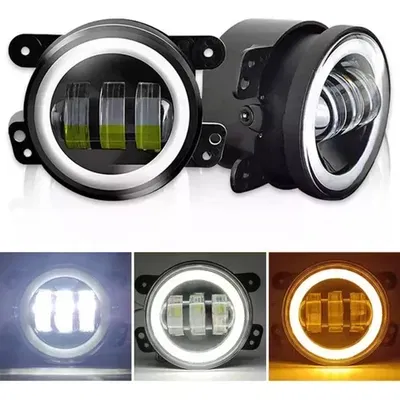 PAR DE FAROS AUXILIARES LED + LUPA + OJO DE ANGEL 4 PULGADAS