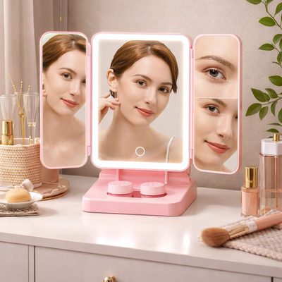 Espejo de maquillaje con luz triple pliegue JS-7147