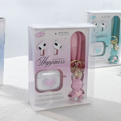 Auriculares in ear rosa con estuche y llavero