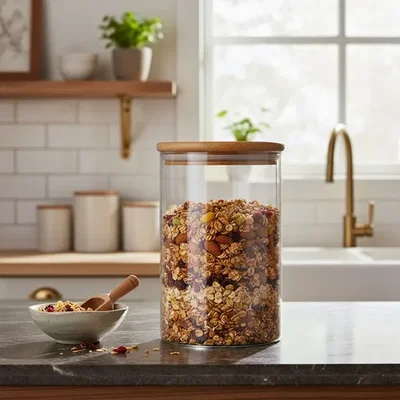 Frasco contenedor vidrio bambú 1 lt 