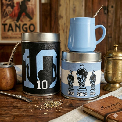 Set yerbero y azucarera forrados + mate ARGENTINA 