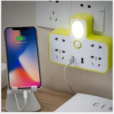 Adaptador 4 entradas 2 usb con luz