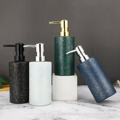 Dispenser jabón vidrio c detalles dorados 