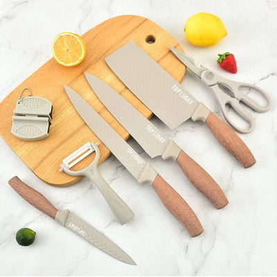 Set x6 pcs cuchillos beige mango madera Kunsion 