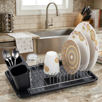 Escurridor de platos bandeja reforzada blanco/negro 38x21 cm