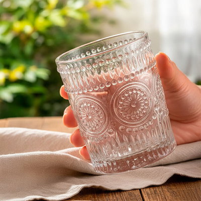 Set x6 vasos vidrio labrado relieve 300ml