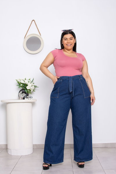 Wideleg Azul Camisero c/Elástico Rígido