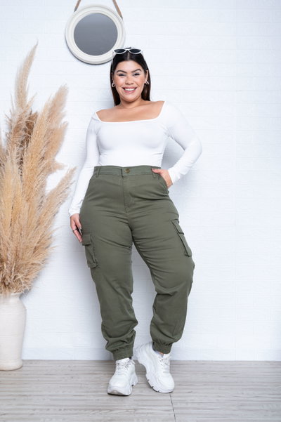 Jogger Gabardina Verde Cargo Elastizado