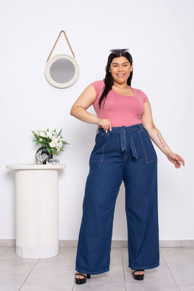 Wideleg Azul Camisero c/Elástico Rígido
