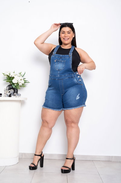 Short Jardinero Azul Roturas Elastizado