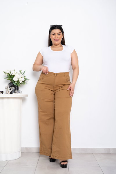 Wideleg Gabardina Camel Elastizado