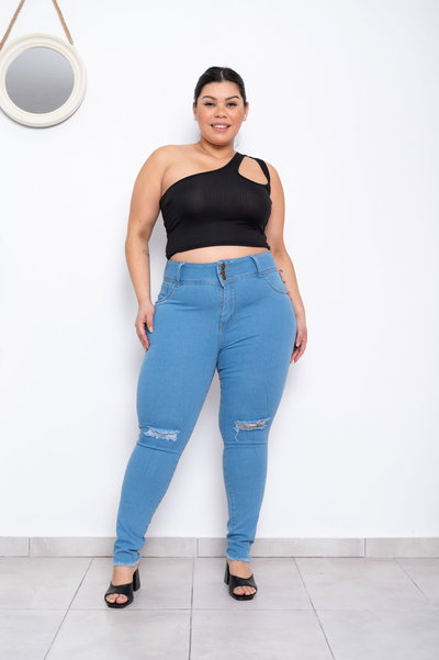 Chupin 3 Botones Celeste c/Tajo Elastizado ESP