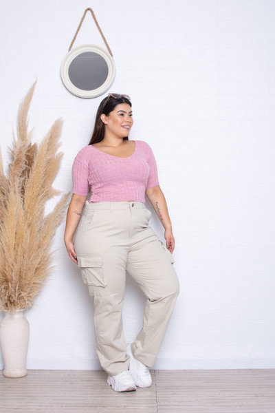 Recto Gabardina Beige Cargo Elastizado