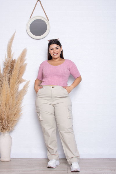 Recto Gabardina Beige Cargo Elastizado