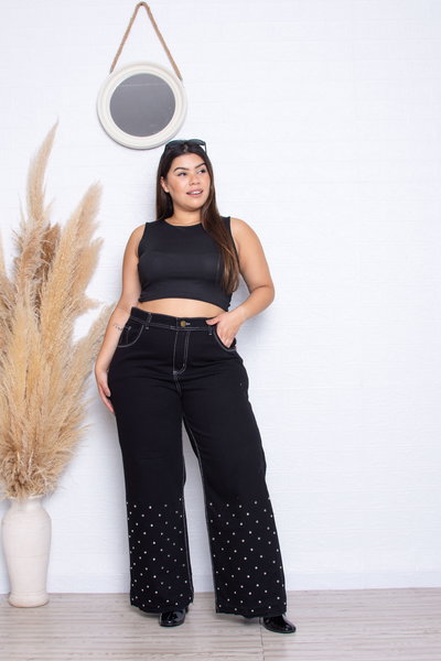 Wideleg Negro Hilo Blanco c/Tachas Rígido