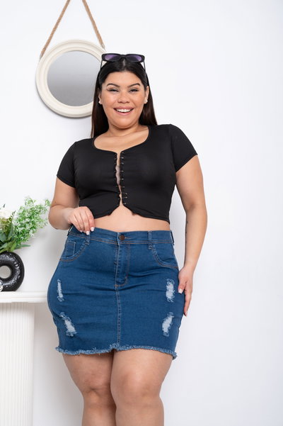 Pollera Azul Roturas Elastizado