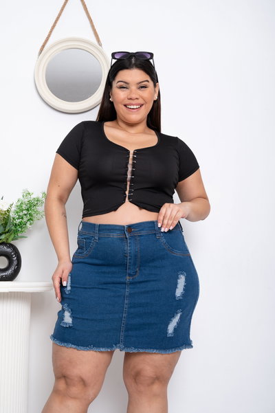 Pollera Azul Roturas Elastizado ESP