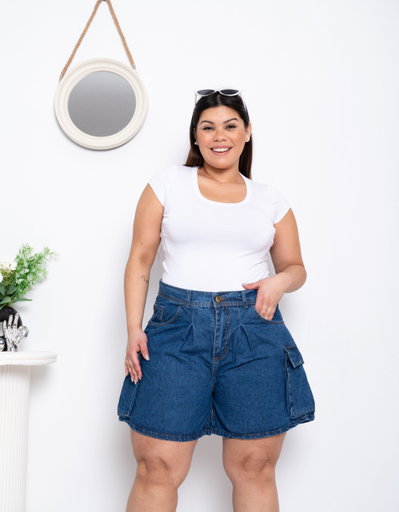 Short Mom Azul Cargo Rígido