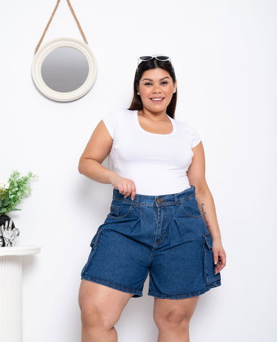 Short Mom Azul Cargo Rígido