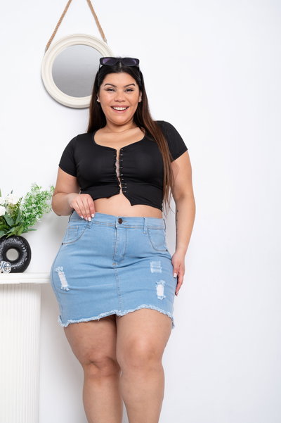 Pollera Celeste Roturas Elastizado