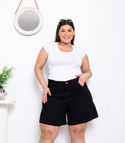 Short Mom Negro Liso Rígido ESP